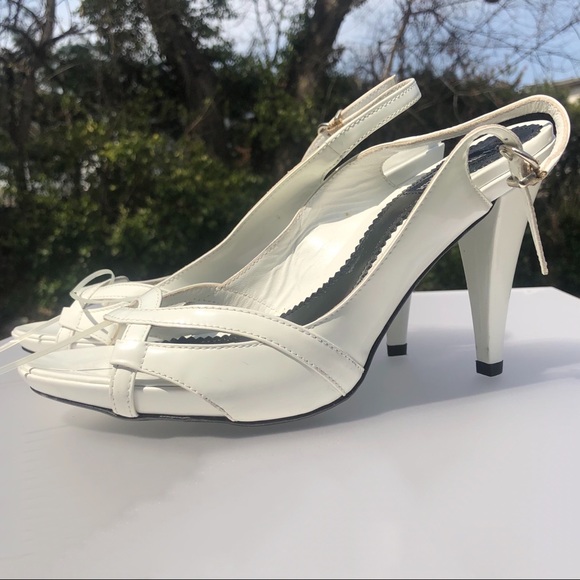 🆕 Marina Rinaldi Max Mara White Patent Platform Cone Heels Cutouts Y2K Vintage - Picture 3 of 7